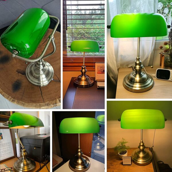 Retro industrial Classical E27 banker table lamp  Green glass lampshade cover with switch desk lights for bedroom study reading 6