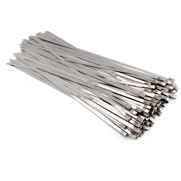 100pcs/set 4.6x300mm Stainless Steel Exhaust Wrap Coated Locking Metal Cable Zip Ties Induction Pipe Header New 2